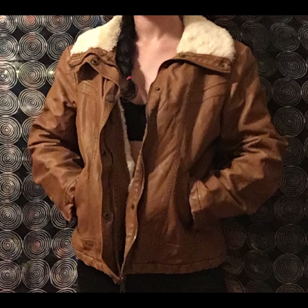 Tan “leather” jacket with fur
